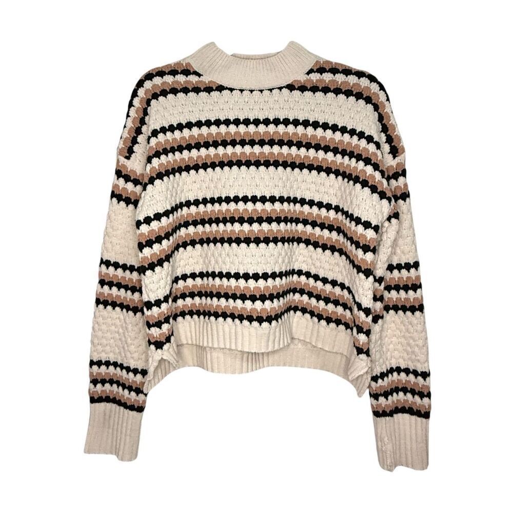 Allison + Zoe Women’s XL Textured Knit Sweater‎ Striped Cropped Mock Neck